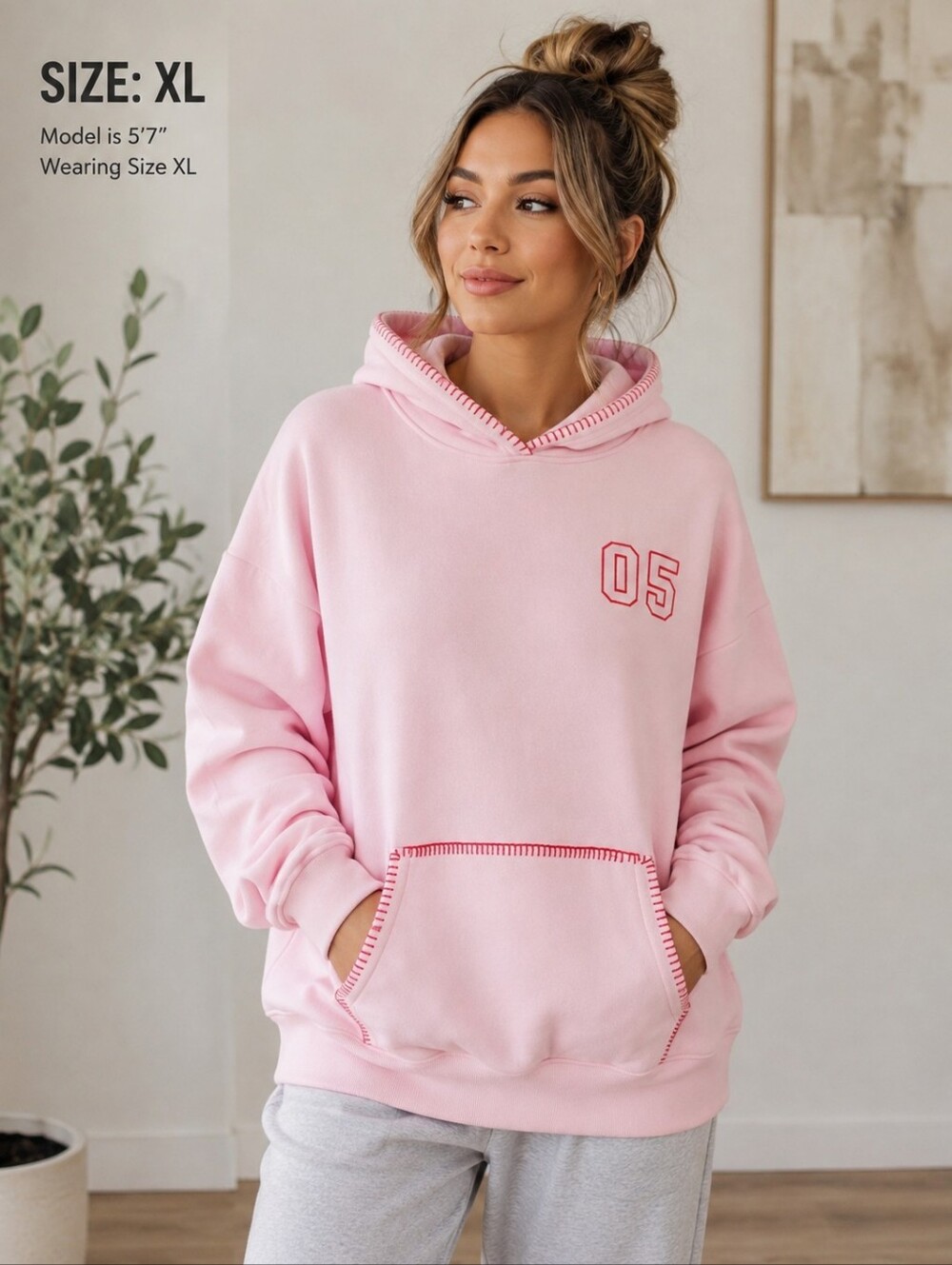 Justify Pink Varsity 05 Graphic Whipstitch Hoodie XL Collegiate Preppy
